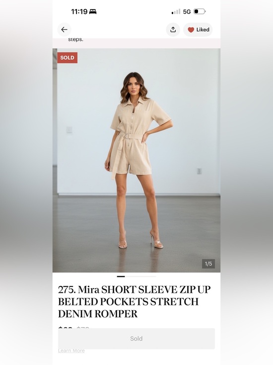 Mira Pants - Beige Short Sleeve Belted Romper - Women's Jumpsuit